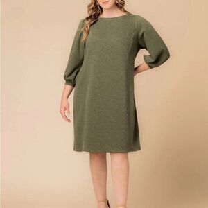 Kiyonna Women's 1X Madison Sweater Knit Shift Dress in Olive Green